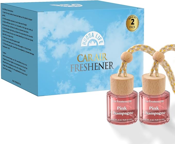 HoogaLife Car Air Freshener Diffuser 2 Pack Hanging Air Freshener Diffuser - Pink Sparkle Champagne Fragrance Oil Air Diffuse r for Car, 45+ Days Long Lasting Fragrance Made in USA (P38 SP)