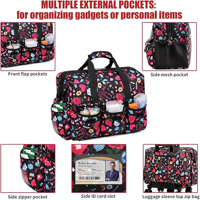 Nurse Rolling Medical Duffle Bag Work Nursing School College Student Must Have Clinical Home Health Cna Nr Gifts Carry On Bag with Wheels Doctor Emt Ems Healthcare Equipment Homecare Physician (Nurse)