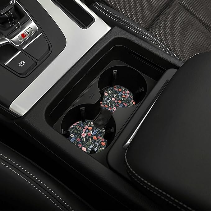 Wildflower Car Steering Wheel Cover - Multicolor Wildflower Steering Wheel Cover Anti-Slip Breathable Universal for 15 Inch Car 2 Pieces Coasters Suitable for Men Women