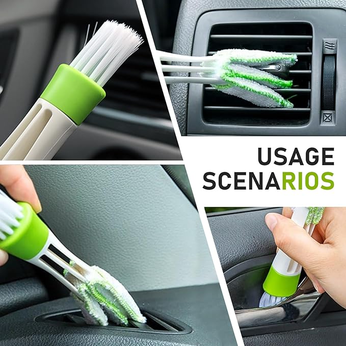 Set of 3 Mini Duster for Car Air Vent, 3 Arms Blinds Duster, Automotive Air Conditioner Cleaner and Brush, Cleaning Tools for Window Blinds, Keyboard, Air Conditioner Vents, Fans (Green)