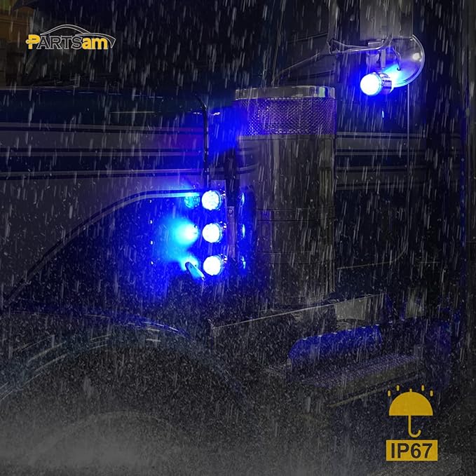 Partsam 1Pcs Dual Revolution 17LED Watermelon Light for Semi Truck, Red Stop Turn Signal Marker Lights to Blue Auxiliary Lights, Replacement for Freightliner Kenworth Peterbilt