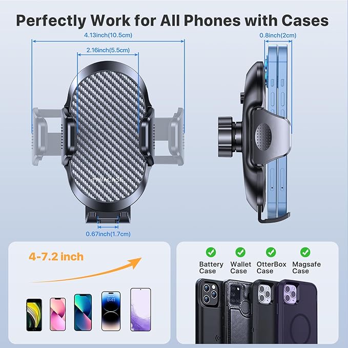 Miracase Phone Holders for Your Car with Metal Hook Clip, Air Vent Cell Phone Stand Car Mount, Universal Automobile Cradle for Garmin GPS Fit iPhone Android and All Smartphones, Carbon Fiber 2 Pack