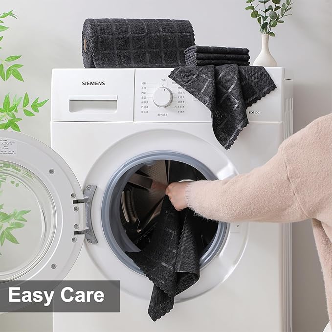 Ferdilan 80 Pack Microfiber Cleaning Cloth Roll,Lint Free Rags Paper Towels & Tear Away Reusable Towels,Washable Shop Rags,Wash Cloths Dish Rags(12" x 12") for Car Kitchen Window Garage-Black