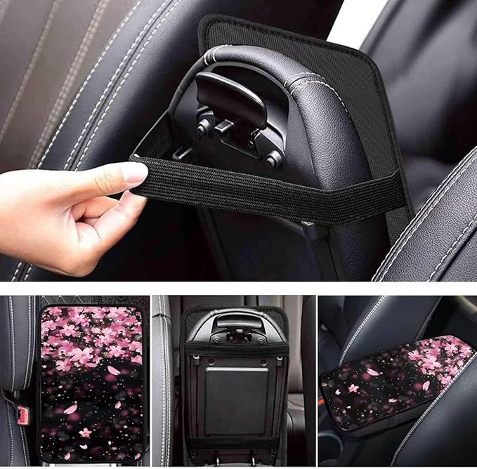 JoyLamoria Pink Cherry Blossom Automotive Armrest Pad Protector for Women Floral Car Armrest Cover Easy Install