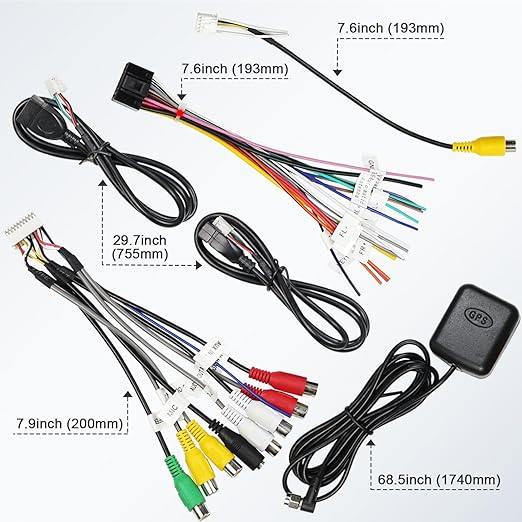 Android Radio Wiring Harness Kit with 16 Pin ISO Car Radio Wire Harness, 10/20 Pin RCA Back Camera Adapter, 4/6 Pin USB Cable and GPS Antenna Cord