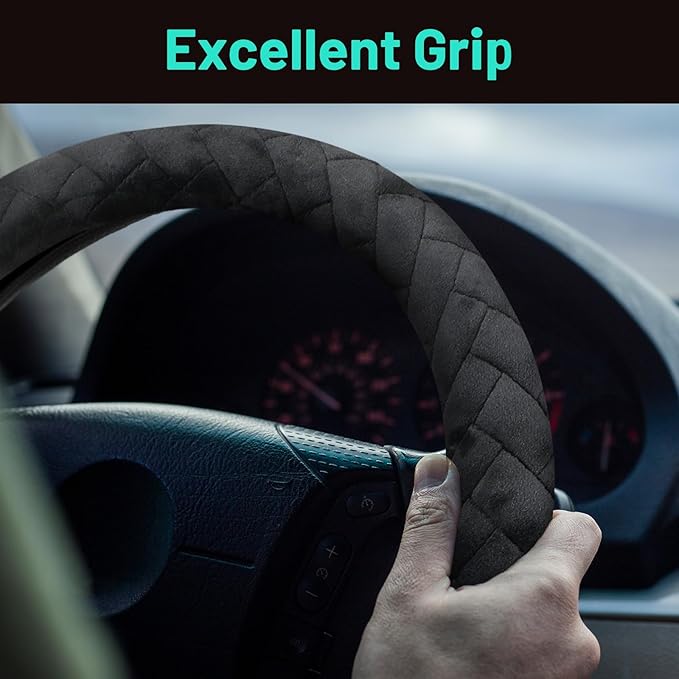 18 Inch Truck Steering Wheel Cover Velvet Wheel Semi-Truck Comfy Grip Cover Anti Slip Car Accessory, Fits Rv, Big Rig and Classic Car (Black, Fashion Style)