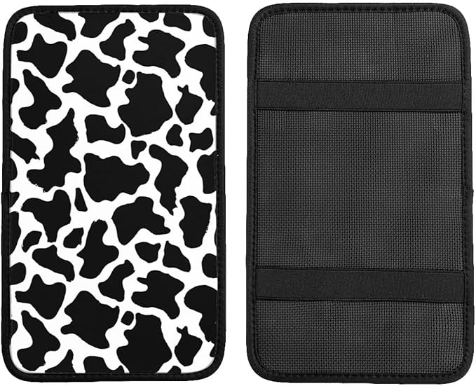 Cow Print Center Console Cover Black Cute Middle Console Armrest Lid Pad Protective Covers Arm Rest Seat Box Pads Protector