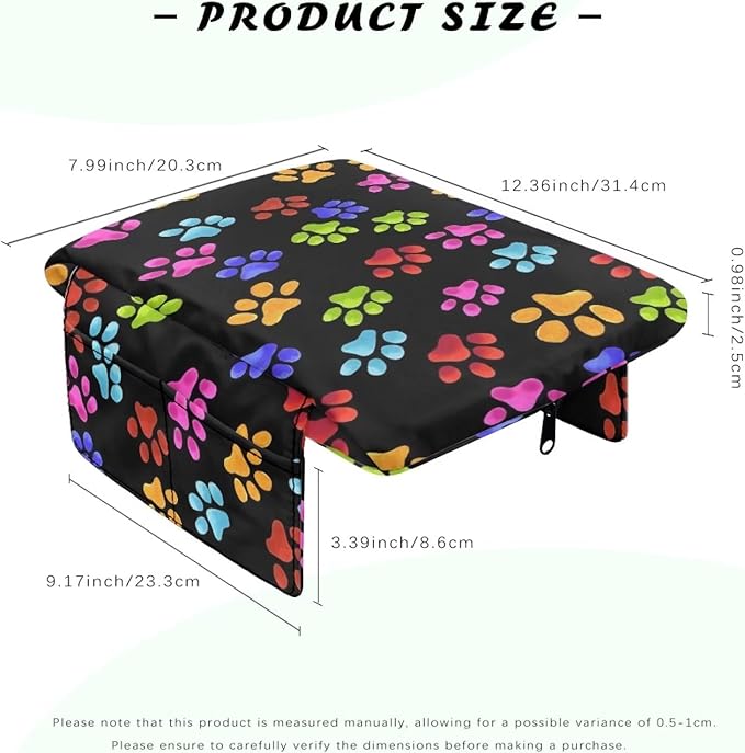 Dreaweet Dog Paw Center Console Armrest Pad Cover Cute Car Accessories for Women Comfy Anti-Scratch Middle Console Covers with Pockets Universal Car Armrest Storage Box Mat for SUV Trucks Sedan Van