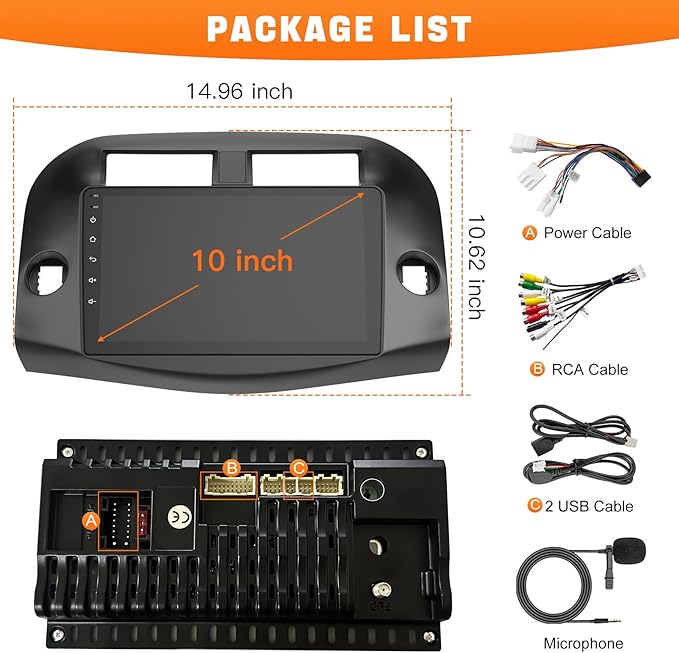 Car Radio Stereo for Toyota RAV4 2007-2012 Without JBL Sound System, Support Wireless Carplay/Android Auto/Mirrorlink, 10 Inch QLED Touchscreen with Bluetooth,FM Radio