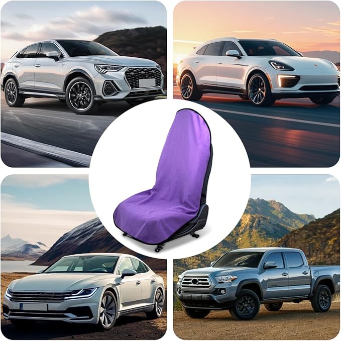 Car Towel Seat Cover, Performance Microfiber Washable Non Slip Vehicle Front Seat Covers, Sweatproof Automotive Interior Chair Protectors, Universal for SUV Automobile Truck (Purple)