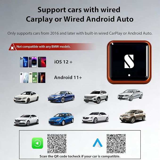 Sunweyer Wireless CarPlay Adapter & Android Auto Wireless Adapter, for Apple CarPlay, USB Bluetooth Dongle for iPhone & Android, Plug & Play Car Play Wireless Adapter 2026