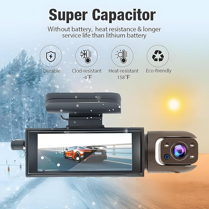 Dash Camera Front and Inside,Dashcams for Cars with IR Night Vision Loop Recording G-Sensor 24Hr Parking (1080 P Front and Inside)