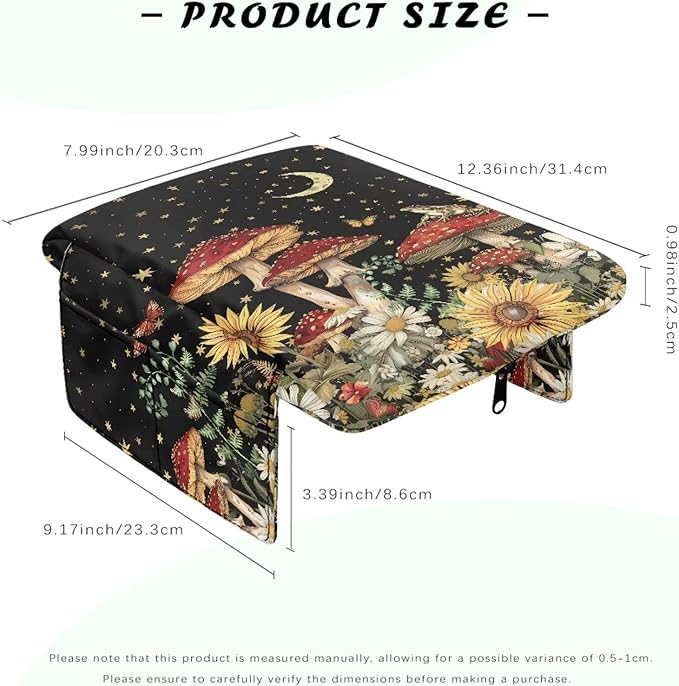 Dreaweet Starry Sky Mushroom Car Armrest Cover Pad Thick Center Console Cover with Pockets Cute Car Accessories for Women Universal Arm Rest Cover for Car Center Console for Truck SUV Cars Sedan