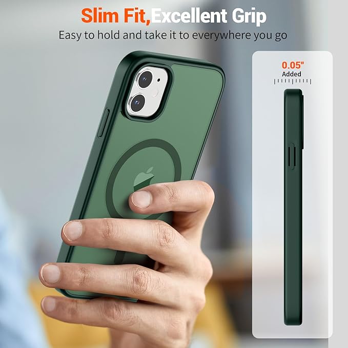 SUPFINE Magnetic for iPhone 12 Case/iPhone 12 Pro Case (Compatible with MagSafe)(Military Grade Drop Protection) Slim Translucent Matte Shockproof with Anti-Fingerprint Phone Case,Forest Green
