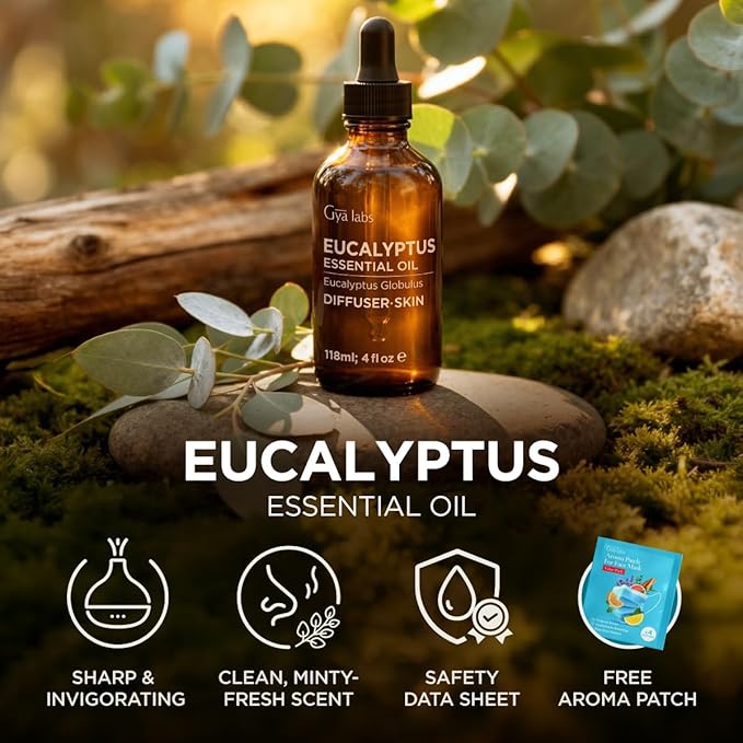 100% Pure Eucalyptus Essential Oil - 4 Fl Oz - Eucalyptus Oil for Hair, Skin, Diffuser, Aromatherapy & DIY Candle Making Scent