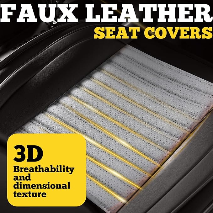 LINGVIDO Front Car Seat Covers, Faux Nappa Leather, Airbag Compatible and Waterproof Protectors for Sedans SUVs, Breathable Anti-Slip Interior for Commuters and Rideshare, Black/Gray
