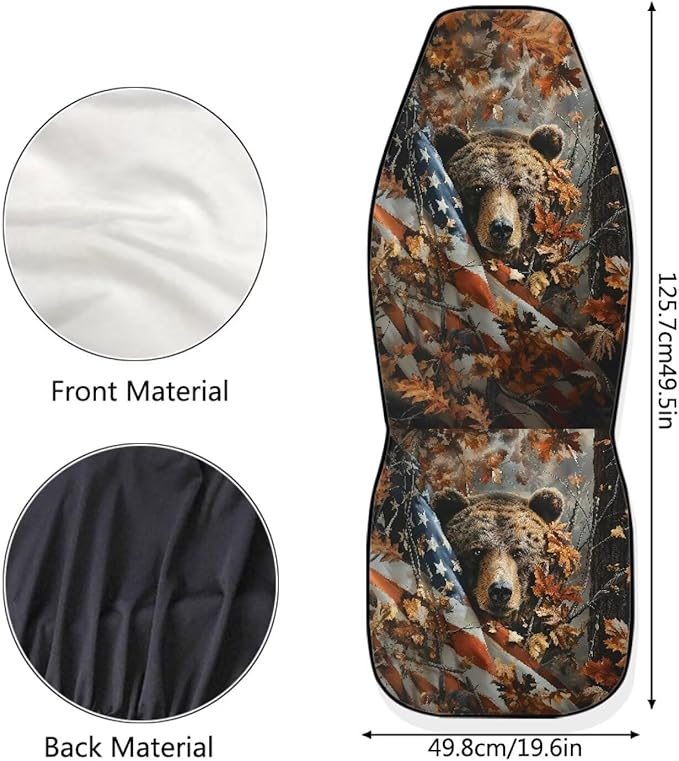 Camouflage Hunting Bear Car Seat Covers Breathable Front Seat Covers Easy Installation Stretch Polyester Fabric Cover Protection Interior Accessories Universal Fit Most Cars SUV