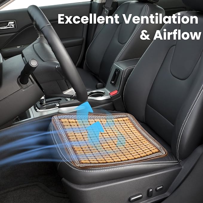 2 Pcs Bamboo Chair Cushions, 16.5" x 16.5" Breathable Seat Mat for Summer, Anti-Slip Comfortable Seat Pad with Mahjong Design, Natural Carbonized Bamboo Butt Cooler for Car Truck Home Office