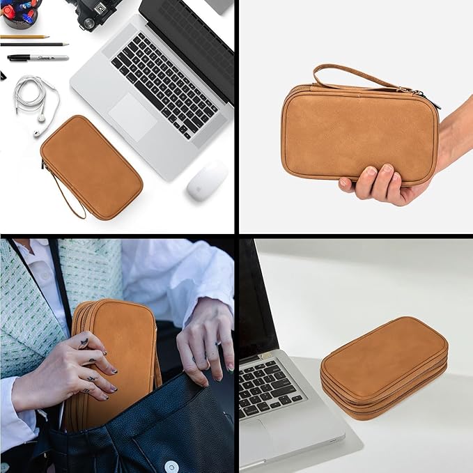 Electronic Organizer Travel Cable Accessories Case, Electronic Organizer Bag, Waterproof Electronic Accessories Organizer Case for Power Bank, Charging Cords, Chargers, Earphone, USB Cable - Brown