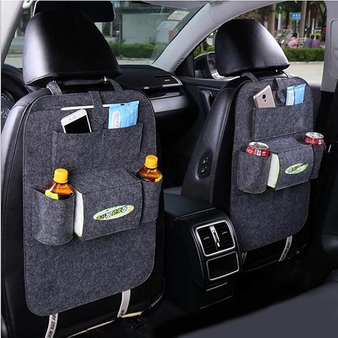 Tbest Car Backseat Organizer Storage Bag Dirt Kick Proof Easy Cleaning Convenient Practical Protector Felt Material Universal Fit for Most Cars (Dark Gray)