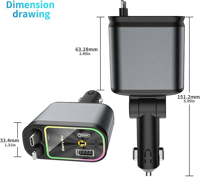 Starlight Retractable Car Charger Adapter for iPhone 17,4 in 1 Fast Charging Car Phone Charger,69W USB C Car Truck Accessories,Road Trip Essentials Gift for Men Women for iPhone 17/16/15/14/13,Galaxy