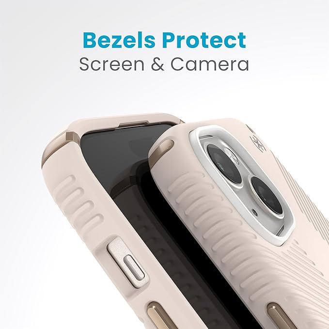 Speck Presidio2 Grip iPhone 15 Case - 6.1 inch - Compatible with iPhone 14 & 13 - Bleached Bone/Heirloom Gold/Hazel Brown