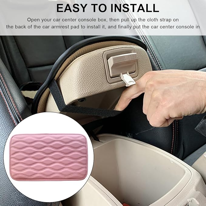 Car Center Console Cushion Pad, 12.48×7.40 Inches Waterproof Car Armrest Seat Box Cover, Comfortable PU Leather Vehicle Armrest Cover Protector, Car Decor Interior Accessories (Pink)