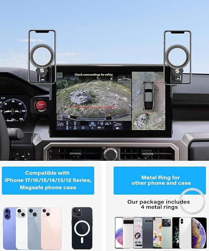 Car Phone Holder for 2024 2025 2026 Toyota Tacoma/2025 Toyota 4Runner Accessories Apply to 14 Inch Touch Screen Fixed Clip MagSafe Passenger Cell Phone Mount Handsfree 360° Rotation