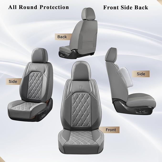 Coverado Car Seat Covers, Front Seat Cover, 2 Pack Luxury Faux Leather Seat Covers for Cars, Waterproof Car Seat Protector, Gray Car Seat Cover, Universal Car Seat Protectors Fit for Most Cars