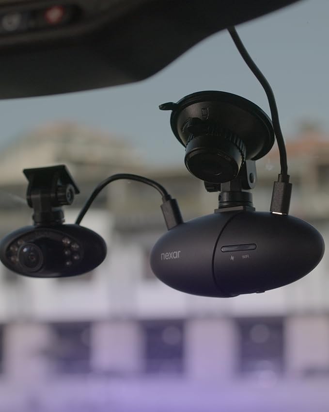 Nexar Pro Dual Dash Cam 1080p FHD Front and Interior Cameras AI Crash Detection 24H Parking Mode Night Vision and Unlimited Cloud Backup Includes 32GB SD Card and 1-Year Nexar App Subscription