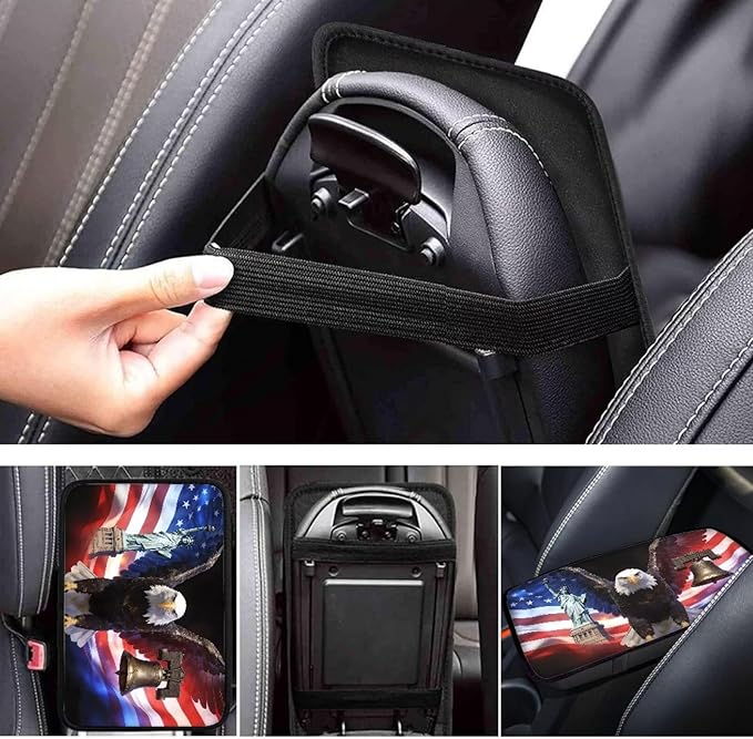 Eagle Liberty Car Center Console Cover Patriotic Car Accessories for Women Men Arm Rest Cover for SUV Sedan Comfortable Car Armrest Cover Pad