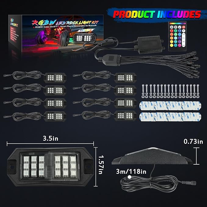 8 Pods RGB Rock Lights for Trucks,Multi Chasing Color App/Remote Control Led Rock Lights with Music Mode Underglow Kits for Cars Jeep UTV SUV ATV