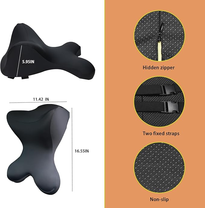 Car Headrest Pillow,Neck Support for Office Chair,100% Memory Foam Car Neck Pillow - Ergonomic Neck Support with Adjustable Double Strap, Breathable Comfort for Car, Gaming & Office Chairs