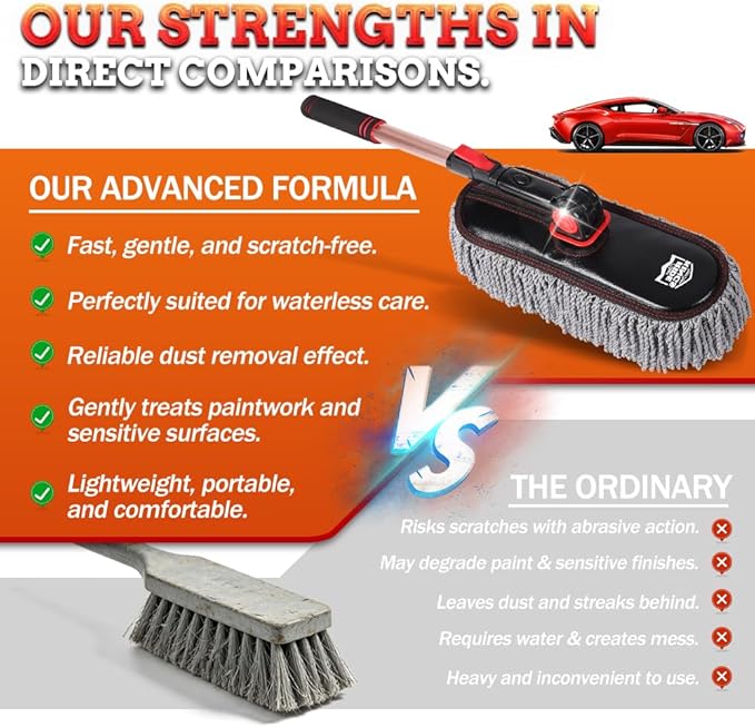 Car Duster Exterior Scratch Free - 27-36" Extendable Handle Microfiber Auto Dusting Brush for SUV, RV, Truck, Motorcycle & Dashboard, Storage Bag Included