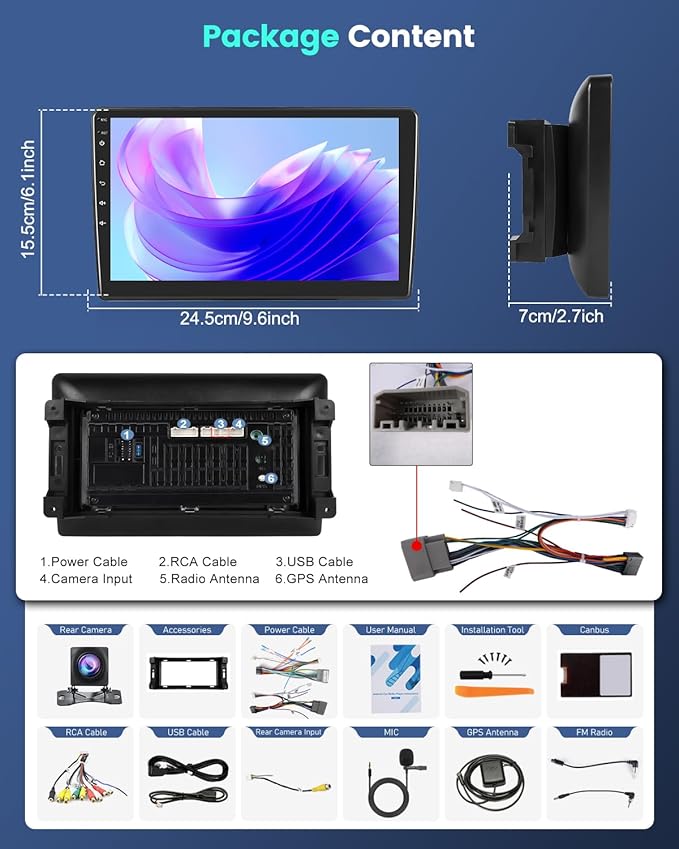 EKAT Car Radio Stereo for Jeep Wrangler JK 2007-2018 Compass Grand Cherokee Dodge Ram with Carplay/Android Auto Upgrade 4GB+64GB