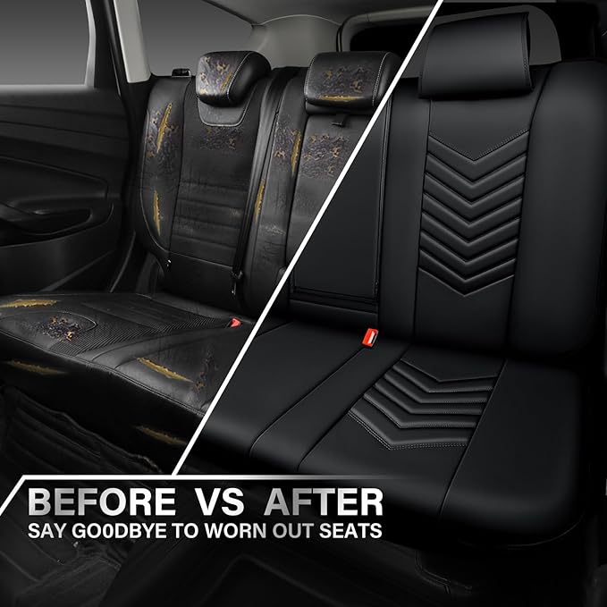CAR PASS 3D Foam Luxury Leather Back Bench Car Seat Covers,Waterpoof Faux Leather Rear Seat Cover Universal Fit for Cars Sedans SUVs Vans Trucks 95% Automotive Backseat, (Rear,Black)