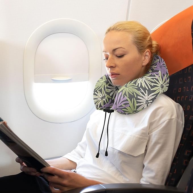 Large Wildflower Purple Portable U-Shape Travel Pillow for car Travel kit Sleeping Lumbar Support