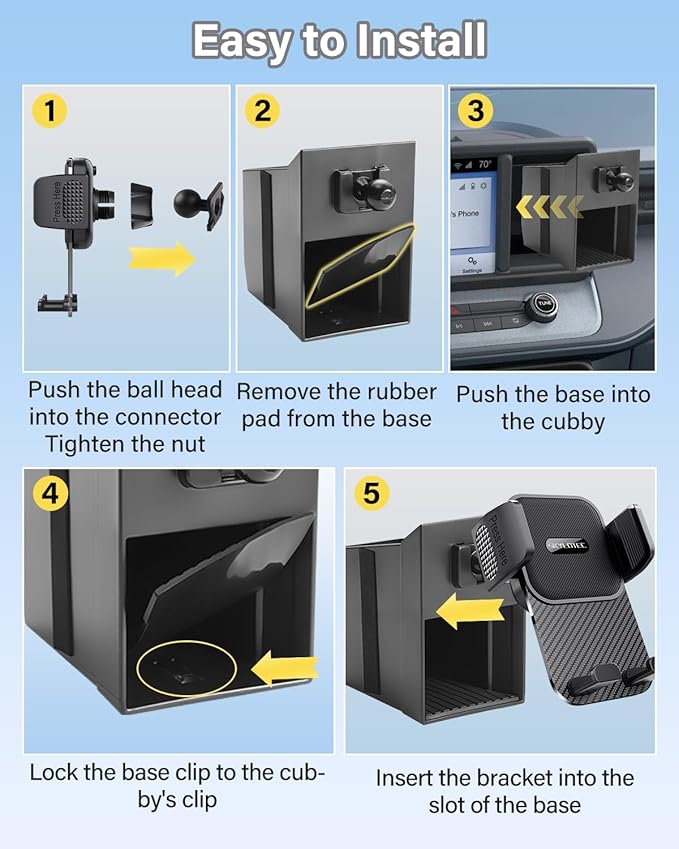 SKYLOTEC Phone Mount Cubby Insert for Ford Maverick 2022 2023 2024 Accessories, Cell Phone Holder Storage Box Kit, Automobile Cradles Phone Base Not Block Air Vent