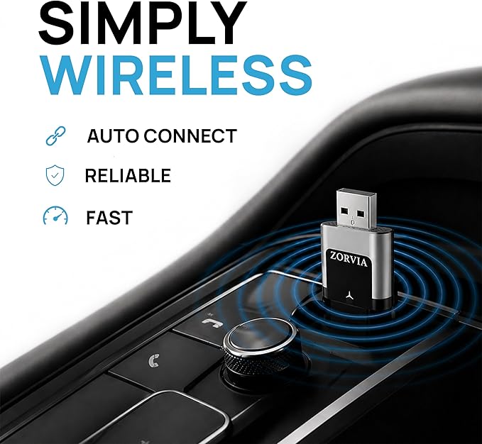 ZORVIA Wireless CarPlay Adapter for iPhone & Android Auto 2026 Upgraded - Convert Wired CarPlay to Wireless, Fast Auto Reconnect, Plug and Play, USB-C & USB-A (Silver)