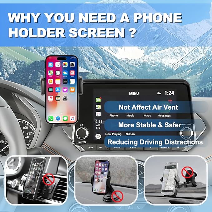 Car Phone Holder Fit for 2021-2025 Nissan Rogue / 2019-2025 Altima / 2020-2025 Sentra Accessories Phone Mount 8-inch Screen Fixed Clip, Cell Phone Automobile Cradles Hands-Free 360 Degree Rotation