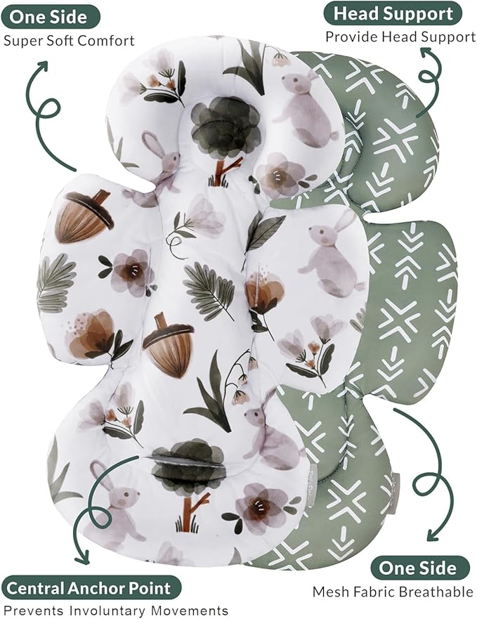 Newborn Car Seat Insert, Head and Body Support, Reversible Infant Insert Compatible with Baby Carseat, Stroller, Mamaroo Swing, Rocker, Bassinet, Bouncer. Baby Car Seat Cushion - Rabbit