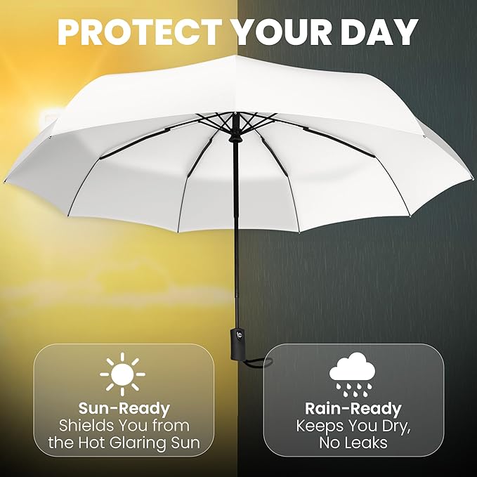 Rain-Mate Windproof Compact Umbrellas for Rain - Strong Reinforced Fiberglass Rib Design & Auto Open & Close - Portable Folding Travel Umbrella - Lightweight & Packable for Women & Men, Easy Collapse