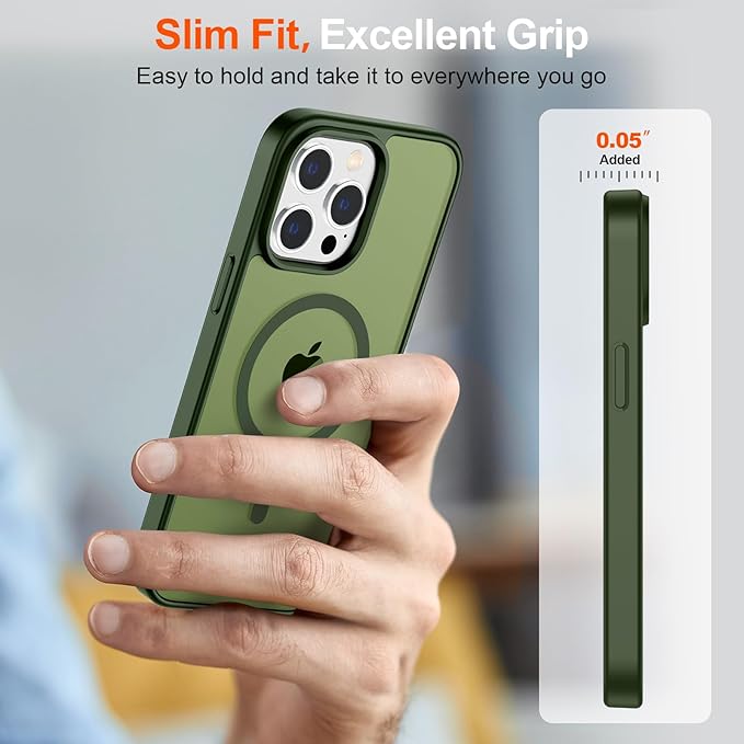 SUPFINE Magnetic for iPhone 14 Pro Max Case (Compatible with MagSafe) (Military Grade Drop Protection) Translucent Matte Shockproof Phone Case,Cangling Green