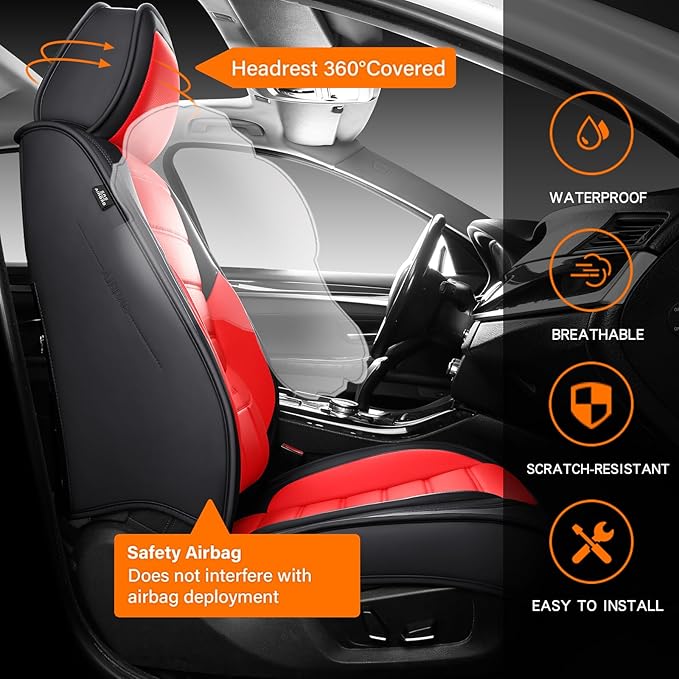 Front Car Seat Covers, Leather Car Seat Covers, Fit for Most Cars SUV and Most Sedan Red
