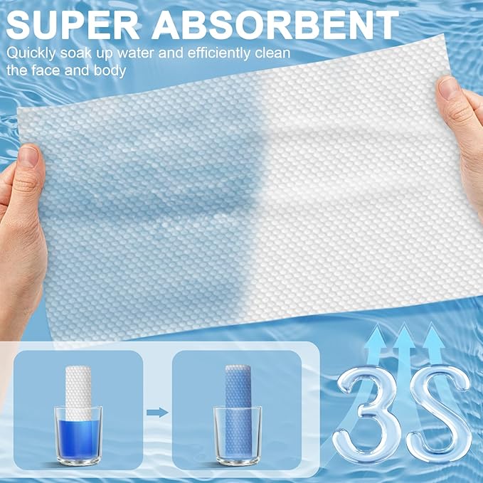 Compressed Towels Tablets (11.8" x11") 50 Bulk Set Disposable Compressed Washcloths for Travel & Camping, Soft Compressed Face Towel with Waterproof Case for Daily Use & Camping Essentials
