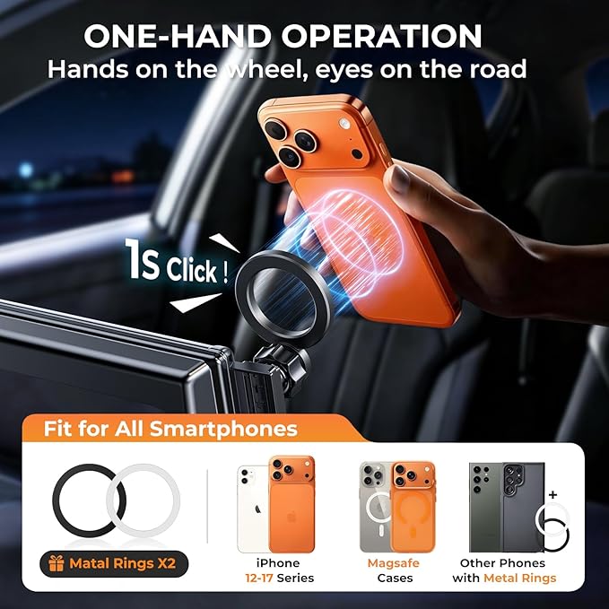 Car Phone Holder for BMW 7 Series & i7 2026 2025 2024 2023 (Only for 14.9-Inch Screen) 360° Rotation Magnetic Cell Phone Mount, Compatible with Magsafe, Does Not Affect Air Vent
