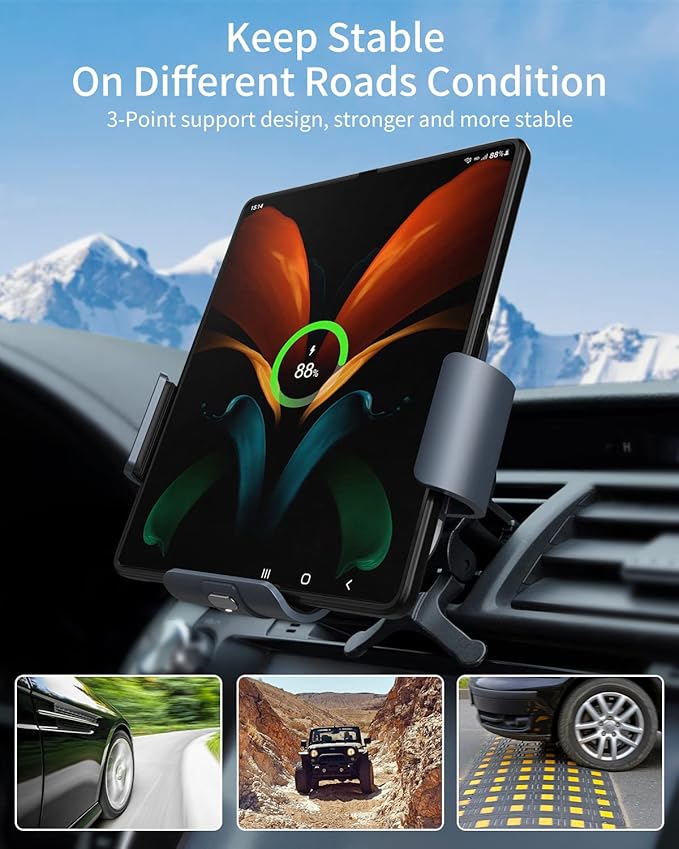 Wireless Car Charger for Samsung Galaxy Z Fold 7/6/5/4/3, Dual Coils,Fast Charging Phone Car Mount for Christmas, Auto-Clamping Air Vent Dashboard Car Phone Holder for Galaxy Z Fold/Note