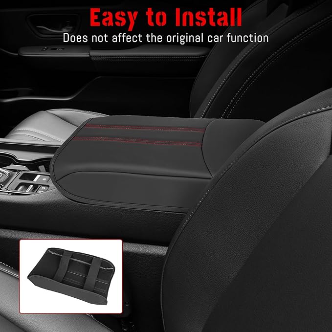 Center Console Armrest Cover Compatible with Honda Pilot 2023 2024 2025 2026, Ridgeline Passport 2024-2026, Armrest Pad Lid Cushion,Center Console Protector Pad (Red Stitching)
