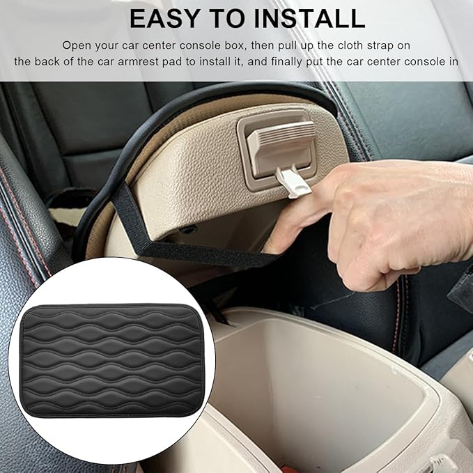 Car Center Console Cushion Pad, 12.48×7.40 Inches Waterproof Car Armrest Seat Box Cover, Comfortable PU Leather Vehicle Armrest Cover Protector, Car Decor Interior Accessories (Black)