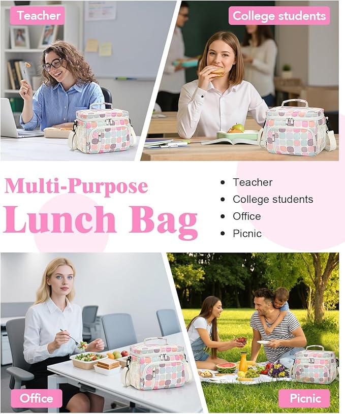 Insulated Lunch Bag for Men & Women, 9L Leakproof Lunch Box Soft Cooler Tote with 5 Pockets, 600D Oxford, EVA Lining, Adjustable Strap for Work, Picnic, Beach&Travel-Corduroy Colorful Plaid